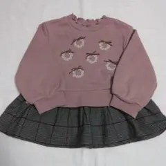 apres les cours お花リボン チェックフリル 起毛 トップス100