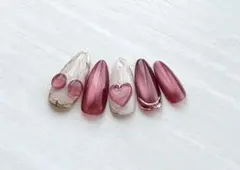 さくらんぼネイル　ぷっくり　ハート　マグネット　ニュアンス　ネイルチップ