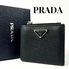 現行✨プラダ 二つ折り財布 三角ロゴ ヴィッテログレイン ファスナー 黒