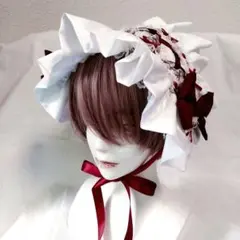 ヘッドドレス（ピュアホワイト×ボルドー）ロリータ　一点物のサムネイル