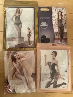 4枚セット超セクシーデザインオープンクロッチボディーストッキング透け全身網タイツ