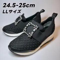 美品☆ビジューバックル 厚底 スニーカー 24.5cm 25cm 黒 レディース
