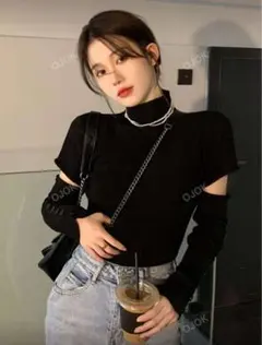 ブラックタートルネックニット 韓国ファッション