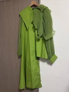【未使用】RONDA ロングシャツ フリル付き グリーン アシンメトリー 個性的