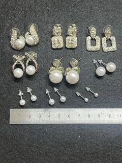 パール風＆クリスタル風のピアスセット 9ペア