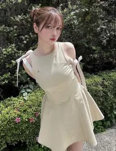 ANDMARY Daisy velour mini dress beige - メルカリ