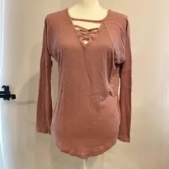 《冬物SALE！》薄ニット セーター ピンク 古着 一点もの 秋冬 Ｖネック