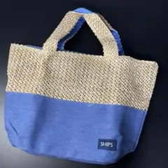 SHIPS ストロー デニム カゴバック トートバッグ