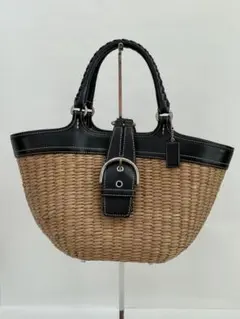 COACH コーチ ラフィアトートバッグ フラワー 花柄 カゴバック 希少 美