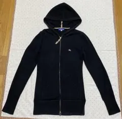 バーバリーブルーレーベル長袖パーカー綿100%黒色ブラック三陽商会カーディガン