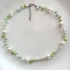 №435　コットンパール×染め淡水パールネックレス　ハンドメイド