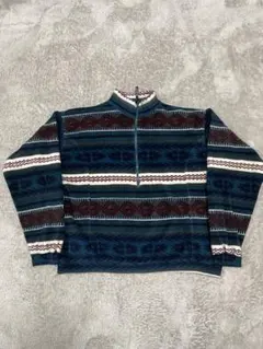 90s USA製　ハーフジップフリースジャケット　総柄