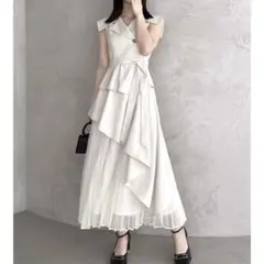 dazzlin アシメプリーツトレンチワンピース アイボリー Mサイズ