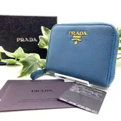 PRADA コインケース サフィアーノ ラウンドジップ ブルー 美品