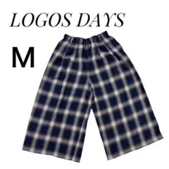 LOGOS DAYS パンツ ガウチョ Mサイズ チェック柄 ポケット付 紺色