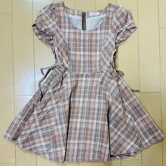 【LIZLISA】ライトブラウンチェック半袖ワンピース【リズリサ】