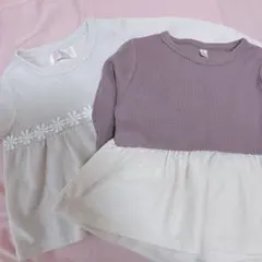 長袖フリル付きTシャツ 80cm ホワイト・パープル