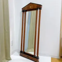 木製 スタンドミラー 象嵌装飾 バーズアイ調 クラシック アンティーク調 大型