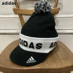 adidas アディダス ニット帽 キャップ フリー ブラック ポンポン ツバ付