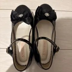 黒 リボン付き フォーマルシューズ　21.0 発表会　女の子