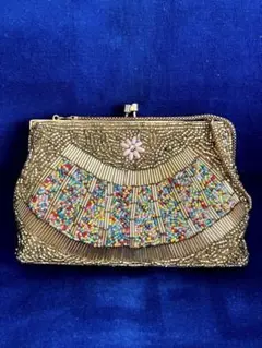ヴィンテージビーズバック☆ビーズ装飾 ゴールド クラッチバッグ☆パティーバック