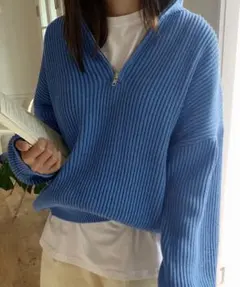 ハーフジップアップニットトップス