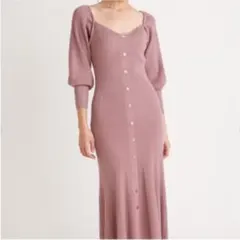 sustainable フロントボタンニットワンピース