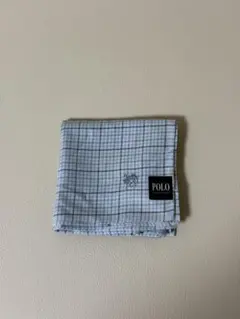 POLO 水色 チェック柄 ハンカチ 約42cm