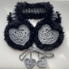 ハート ふわふわ イヤーマフ 耳当て 編み物 かぎ針編み ハンドメイド