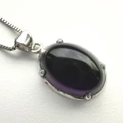 紫色オーバル型シルバーネックレス 925刻印あり パープル ヴィンテージ約40㌢