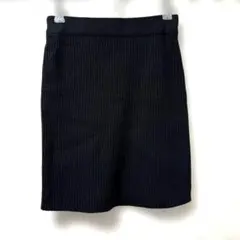 黒 リブニット タイトスカート ONE SIZE ウエストゴム ストレッチ 無地