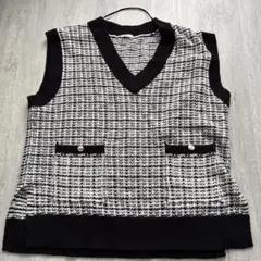 チェック柄 Vネック ニットベスト