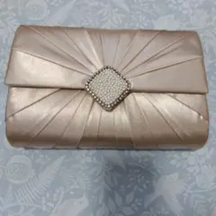 フォーマルパーティーバックシャンパンベージュ2WAY パール装飾結婚式2次会