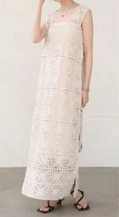 アイボリー クロシェレース編み キャミワンピース Mサイズ