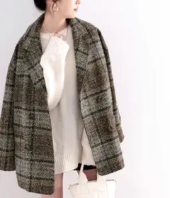 ブークレー起毛チェック柄ダブルジャケットコートのサムネイル