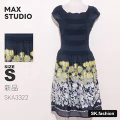 新品 MAX STUDIO ワンピース 膝丈　フレンチスリーブ　花柄　ボーダーのサムネイル