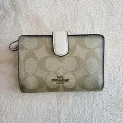 正規品 COACH コーチ 二つ折り財布 シグネチャー ベージュ レディース