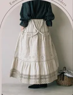 Samansa Mos2 × KAZUMI サスペンダー付刺繍スカート　ベージュ