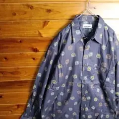 長袖シャツ　柄シャツ　レトロ　ヴィンテージ　ゆったり　ユニセックス　個性派　L
