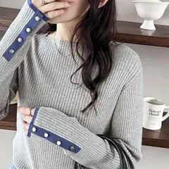 GeeRA 袖口ボタン配色ボートネックリブカラー＆ボーダーニット　Mサイズ