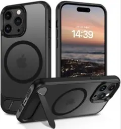 iPhone14Pro ケース スタンド付き MagSafe対応 ブラック 黒