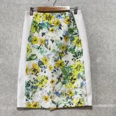ロートレアモン（40）花柄タイトスカート＊膝丈＊ストレッチ＊裏地＊ファスナー