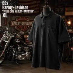00s Harley Davidson ポロ XL 黒刺繍 スミクロ フェードのサムネイル