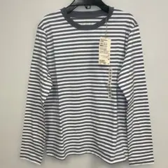 新品、無印、今年物、ミディアムグレーボーダー、天竺編み、クルーネックTシャツ