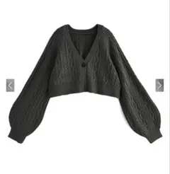 GRL ケーブル編みニットクロップド丈カーディガンdr573 グレイル