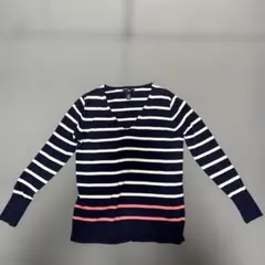 Gap 白×ネイビー×ピンク　ボーダー Vネック　長袖セーター/ニット　XS