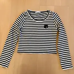 Chico ボーダー ワッペン付きボーダーチビロンT ホワイト×ブラック