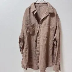 美品✨ブラウン コットンシャツ 長袖　【フリー】　お出かけ　通勤　カジュアル