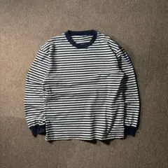 UNIQLO ボーダー カットソー ネイビー クルーネック ロンT リブ Lのサムネイル