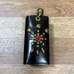 キーケース　スタッズキーホルダー　アメカジ　CALEE HTC風　本革　黒茶